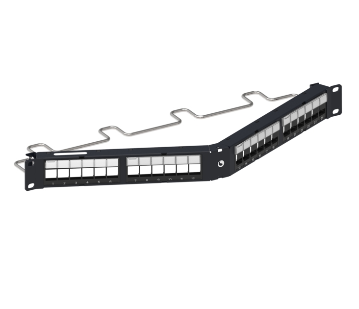 PATCH PANEL 24P MODULAR ANGULAR 19" 1U DESCARREGADO PRETO - 760237042 - COMMSCOPE
