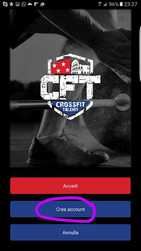 Creazione account personale nell'App CrossFit Talenti